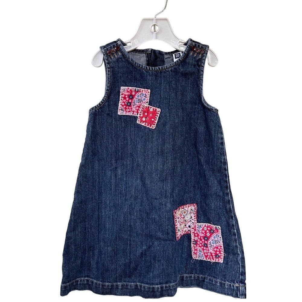 Vintage GAP Girls Dress Size 3T Patchwork Denim Jumper Jean 90s Y2K Overall - Picture 2 of 12